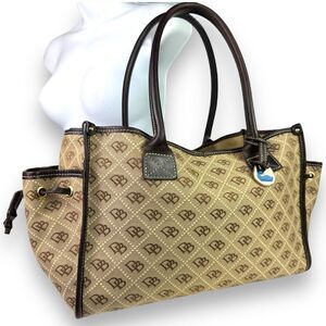 Dooney & Bourke Vintage 90s Signature Weekender Leather Canvas Tote Tan Brown